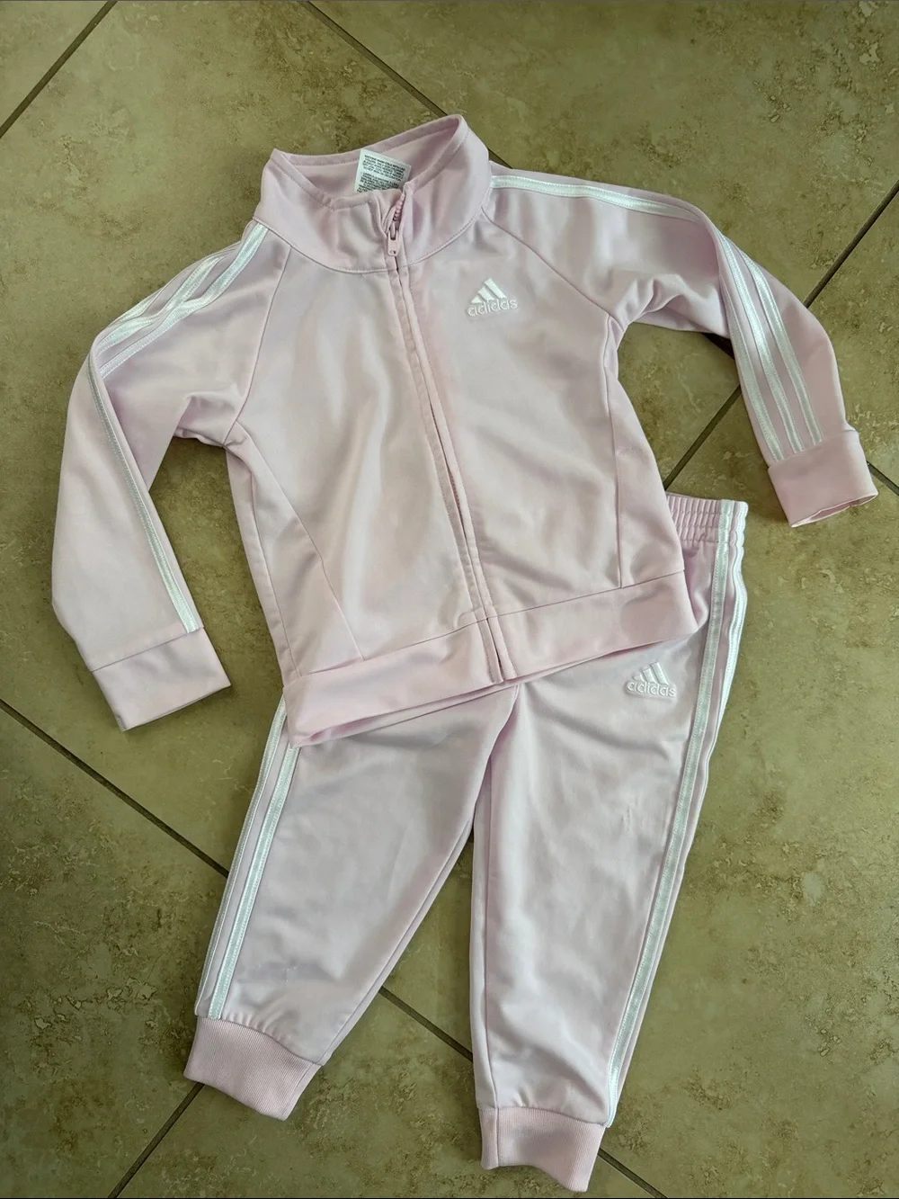 adidas Pink Zip-Front Kids Tracksuit Set